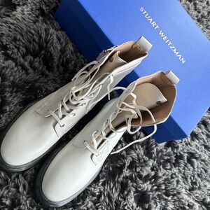 NWT Stuart Weitzman Ultra Lug Buckel Combat Boots - White